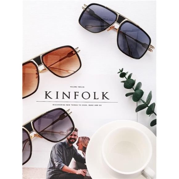 3 Pairs Gold Frame Retro Sunglasses Oversized Square Sunglasses Metal Frame - Picture 3 of 6